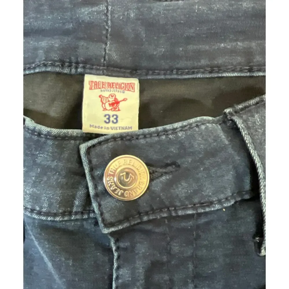 True Religion Men’s 33 Super Skinny Dark Wash Cargo Moto Jeans Zipper Ankle